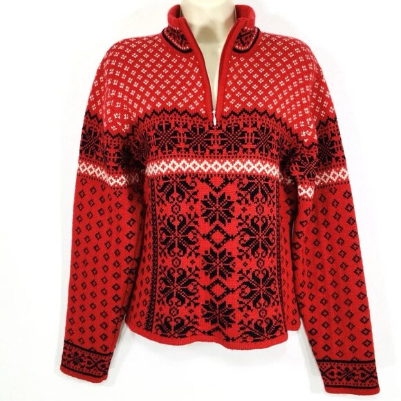 Obermeyer 1947 Signature Wool Blend 1/4 Zip Sweater Sz L Nordic Cozy Snowflakes - Picture 7 of 10